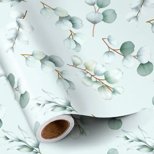 Miniatura 21 de RUSPEPA Papel de regalo reversible floral para niñas y mujeres, mini rollo, acuarela azul floral y azul sólido papel de regalo para cumpleaños, Rosa