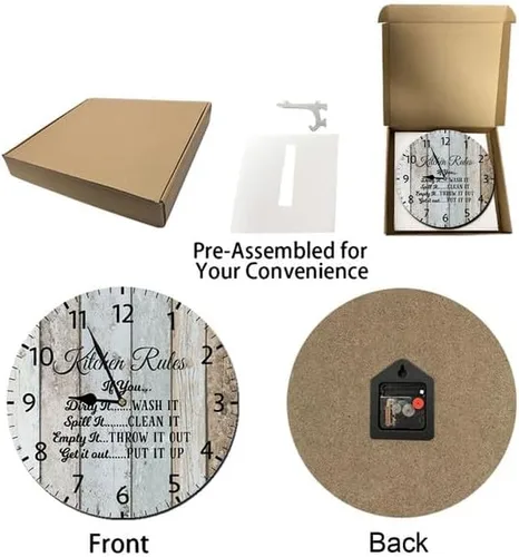 Miniatura 5 de Reloj de pared de madera vintage con diseño de reglas de cocina, funciona con pilas, no hace tictac, reloj de 10 pulgadas, reloj de madera rústico
