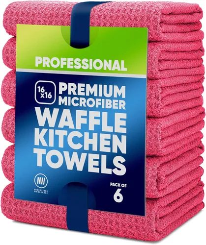 Toallas de cocina de microfibra con tejido gofre, absorbentes, sin pelusas, gruesas, reutilizables, comerciales, suaves, para manos, té, vidrio,