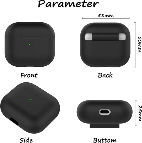 Miniatura 2 de Funda para AirPods 3, funda de piel de silicona, ultrafina de 0.059 in, LED visible (negro)