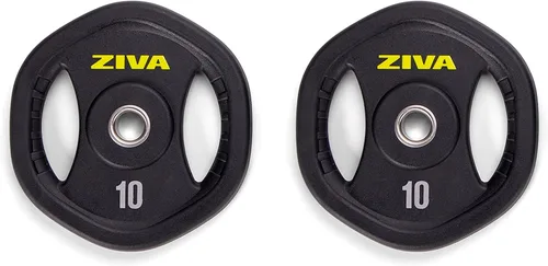 Miniatura 9 de ZIVA Juego de pesas de 35 libras para estudio, kit de gimnasio en casa ajustable con placas de uretano de goma estándar, barra cromada de 5 pies