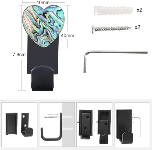 Miniatura 2 de Rockcloud Paquete de 2 ganchos para colgar en la pared de abulón con tornillos, ganchos de pared para dormitorio, sala de estar, cocina, hogar