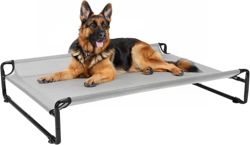 Miniatura 14 de Veehoo Cama elevada para perros al aire libre, camas elevadas para perros grandes, cuna lavable con reposacabezas laterales, patas antideslizantes