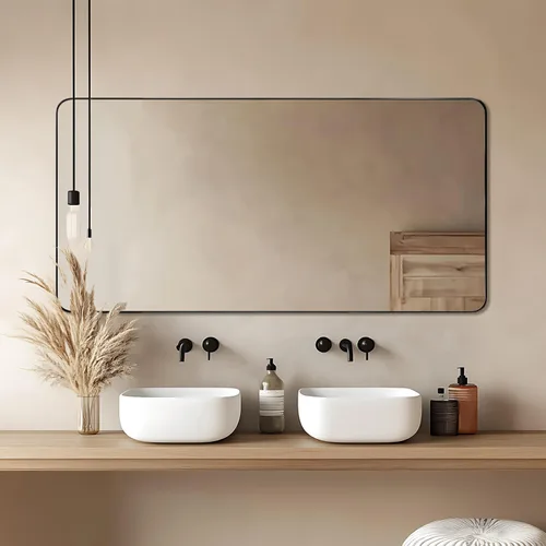Miniatura 64 de ANDY STAR Espejo cromado para baño, espejo de pared con marco de metal de 22 x 30 pulgadas, espejo rectangular de acero inoxidable con esquina