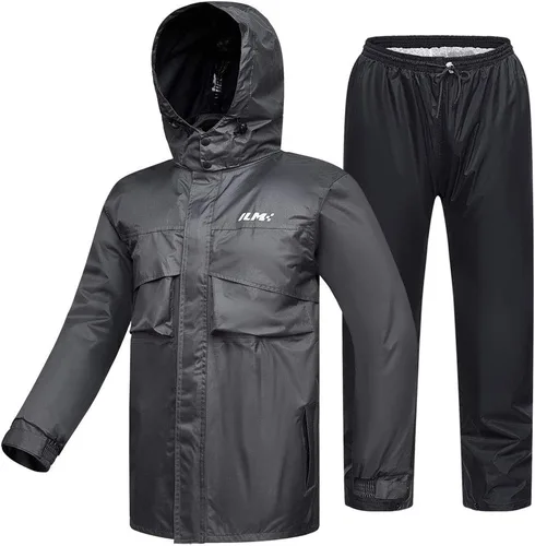 ILM traje de lluvia para motocicleta, impermeable, 6 bolsillos, 2 piezas, chaqueta y pantalones, para hombre Gris-hombres