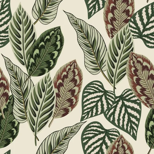 VaryStyle Papel tapiz de hojas de palma tropicales de 17.7 x 118 pulgadas, color verde/beige, hojas de palmera botánicas, despegar y pegar, papel