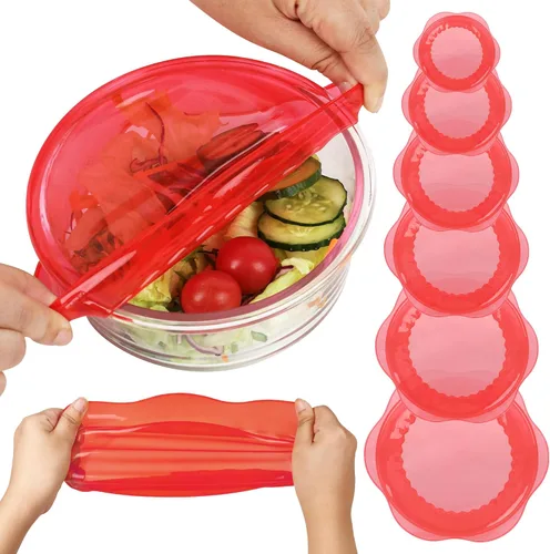 Miniatura 13 de Tapas elásticas de silicona para almacenamiento de alimentos en el refrigerador, fundas elásticas reutilizables para tazas, latas, tarros, 6 piezas