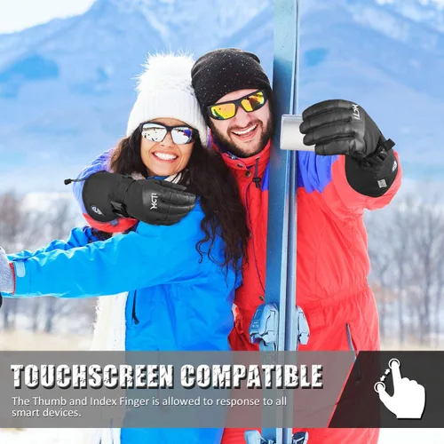 Miniatura 5 de MCTi - Guantes impermeables de invierno para snowboard, con piel sintética para pantalla táctil y correas para muñeca