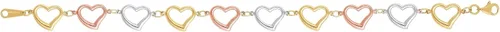 Pulsera con dijes de corazón de oro tricolor de 14 quilates (longitud 7 12"), Tri.Color