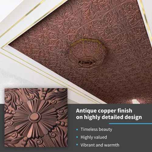 Miniatura 3 de Art3d - Azulejos decorativos para techo 2 x 2 con pegamento, para colocar en el techo, 24 x 24, paquete de 12 piezas de flores españolas en cobre