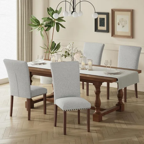 Miniatura 34 de COLAMY Juego de 2 sillas de comedor tapizadas Parsons, sillas de tela para comedor y cocina con detalle de cabeza de clavo y patas de madera