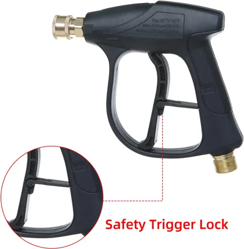 Miniatura 4 de Sooprinse Pistola de lavado de alta presión 3000 PSI Max, pistola corta de lavadora a presión con conector rápido de 1/4 pulgadas, M22-14 Negro