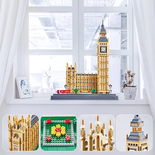 Miniatura 6 de KLMEi Juego de micro bloques de construcción para adultos, Real Architecture London Elizabeth Tower Big Ben, modelo arquitectónico de fama mundial