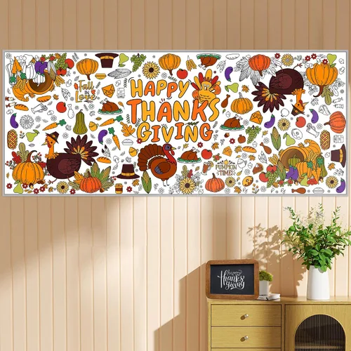 Miniatura 4 de OHOME Póster Gigante para Colorear de Acción de Gracias/Mantel - Manualidades de Acción de Gracias para Niños - 30 x 72 Pulgadas Pancarta de Papel