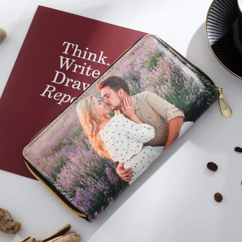 Miniatura 4 de Loveje - Billeteras personalizadas para mujer, de piel sintética, con grabadas fotográficas, triple pliegue, tarjeta de crédito, cartera larga