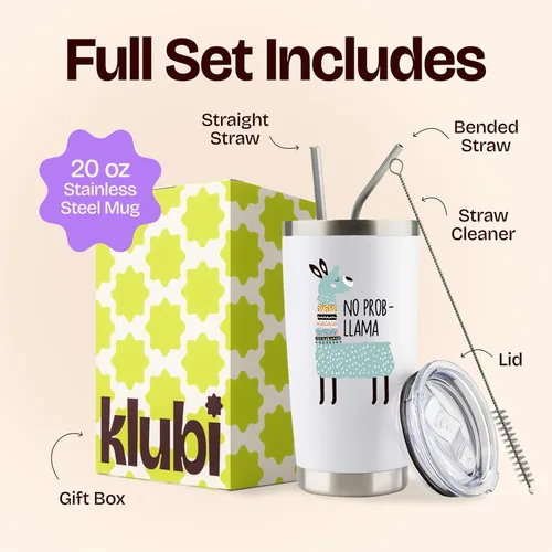 Miniatura 3 de KLUBI Regalos de Llama para Mujeres Taza de 20 Onzas - Tumbler No Prob Llama con Pajita Regalo de Taza de Llama para Mamá de Hija