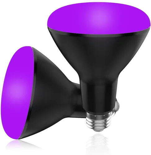 BR30 - Paquete de 2 bombillas UV negras para fiesta brillante, 15 W (equivalente a 100 W), E26 UVA 385-410 nm, bombilla LED grande de luz negra para