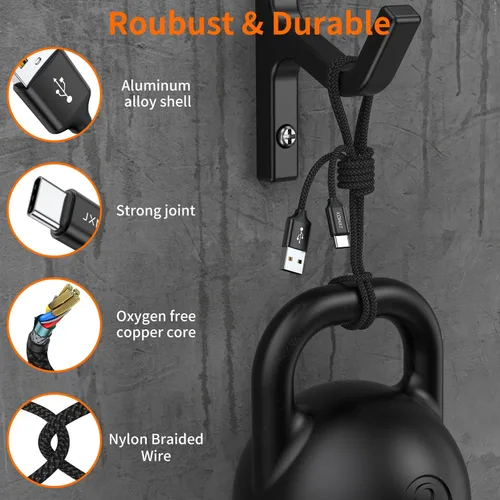 Miniatura 4 de JXMOX Cable USB tipo C (paquete de 2 unidades de 6.6 pies), USB-A a USB C 3A, cable de carga rápida compatible con iPhone 15 16 Pro Max, Samsung