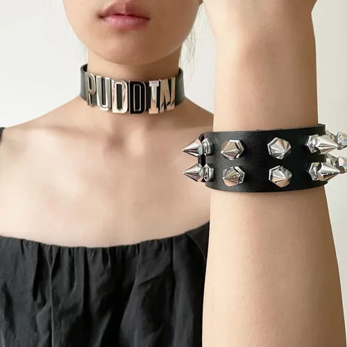 Miniatura 4 de Gargantilla de Halloween para mujeres y niñas, collar de cuero gargantilla de cuero, pulsera de espigas, accesorios de custume de Halloween