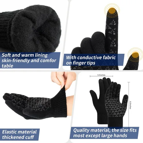 Miniatura 6 de TOBEHIGHER Guantes de invierno Guantes para mujer para clima frío, guantes de invierno para pantalla táctil, guantes de punto de lana de alpaca