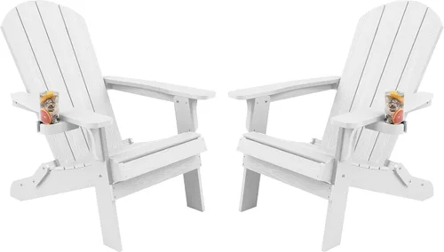 Miniatura 34 de YEFU Silla Adirondack, silla Adirondack de plástico de gran tamaño, sillas plegables para exteriores con soporte para tazas, silla de césped