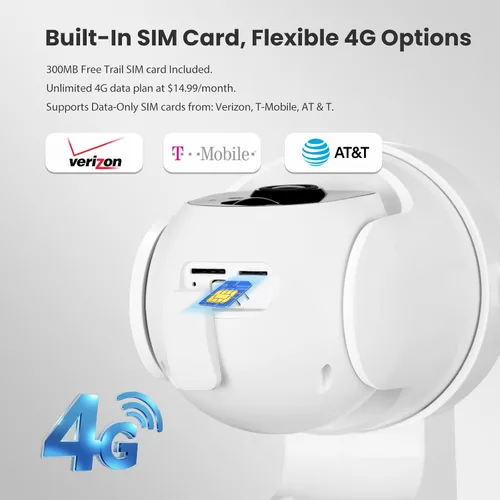 Miniatura 5 de Cámara de seguridad celular 4G LTE inalámbrica para exteriores, no necesita WiFi, visión nocturna a color 2K, panorámica/inclinación de 360°