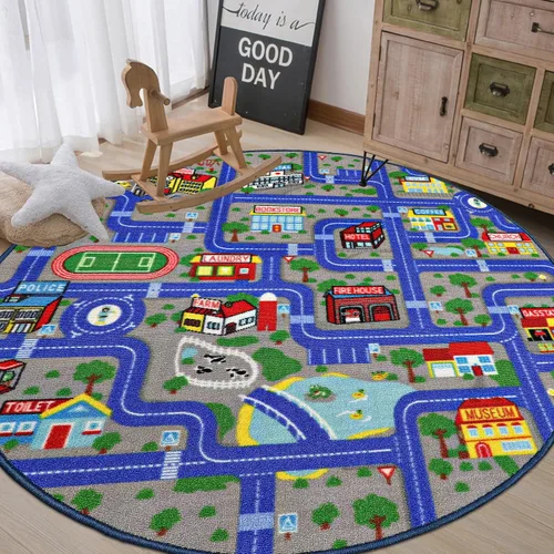 Miniatura 11 de Capslpad Alfombra Azul de Coche y Carretera para Niños, Alfombra de Juego para Sala de Juegos, Alfombra Antideslizante Lavable con Mapa de la Ciudad