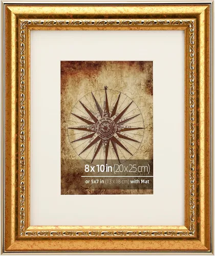 Miniatura 21 de 2 Pack de Marcos de Fotos 5x7 Desgastados en Verde con Acentos Plateados, Estilo Clásico y Ornamentado, Con Alfombrilla para Fotos de 3.5x5.5