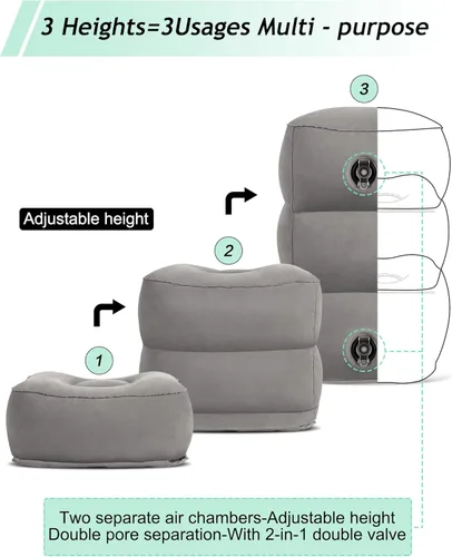 Miniatura 9 de Almohada inflable de viaje y almohada inflable para descanso de pies, artículos esenciales de viaje para adultos, ideal para avión, oficina, hogar