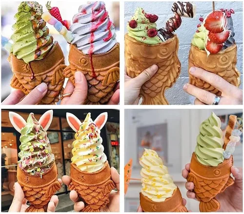 Miniatura 4 de LANTAO Máquina eléctrica de helado Taiyaki/Máquina para hacer pasteles de pescado con apertura de boca/Máquina comercial de fabricación de Taiyaki