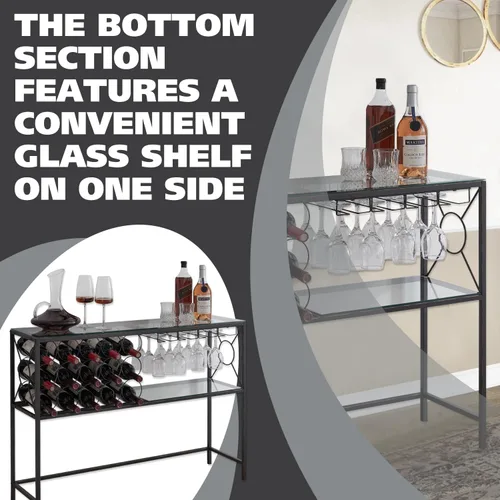 Miniatura 5 de Kings Brand Furniture - Mesa de sofá de consola con almacenamiento de estante para vinos, gabinete de bar de vinos con estante para vino y soporte