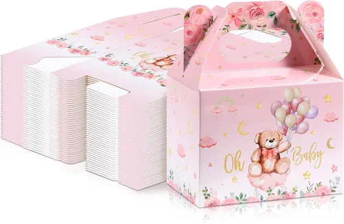 Miniatura 8 de Spakon 36 cajas de oso para baby shower, cajas de regalo, lindas decoraciones de papel de dulces de galletas para baby shower, revelación de género