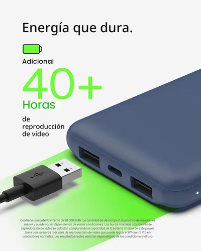 Miniatura 5 de Belkin Cargador portátil, banco de energía USB C de 10000 mAh con 2 puertos USB-A, 15 W con cable tipo C a tipo A - iPhone 17, Air, Pro, Pro Max
