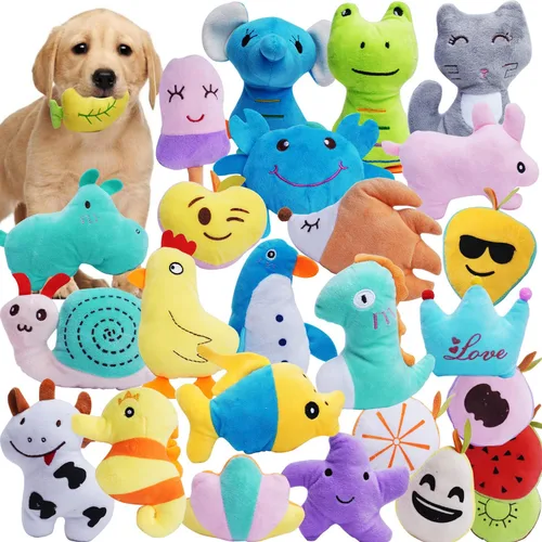HDMOTU Paquete de 26 juguetes chirriantes suaves para perros pequeños y medianos, juguetes chirriantes favoritos lindos y cómodos para cachorros,