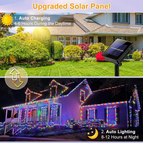 Miniatura 3 de 2 Pack de luces solares de Navidad para exteriores, tira de luces solares de 80 pies con 240 LED para exteriores, impermeables, 8 modos de luz