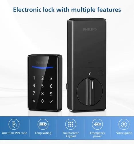 Miniatura 5 de Philips Cerradura de puerta de entrada sin llave, genera código único de forma remota no conectada, cerradura de cerrojo independiente con teclado