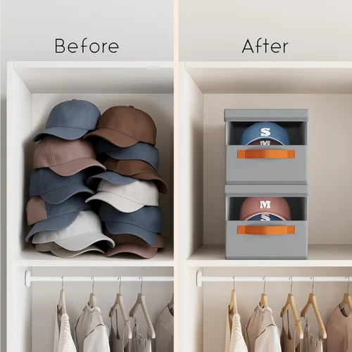 Miniatura 7 de Homsorout Organizador de sombreros para gorras de béisbol, paquete de 3 cajas de almacenamiento extraíbles con ventana transparente, soporte