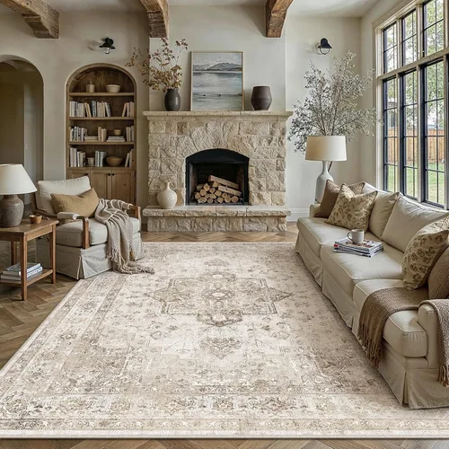 Miniatura 70 de PureCozy - Alfombra de área beige de 8 x 10, lavable, vintage, alfombra para sala de estar, dormitorio, gran alfombra suave retro de pelo bajo