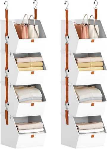 Miniatura 12 de Homsorout Organizador colgante de armario de 4 niveles, estantes colgantes para ropa, sistema de armario que ahorra espacio, contenedores de Beige
