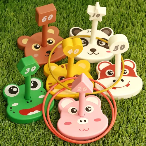 Juego de juguetes de lanzamiento de anillos de animales para niños, 6 soportes y 36 anillos, para interiores y exteriores, fiesta, patio, actividad