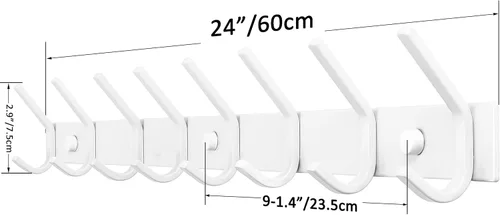 Miniatura 3 de WEBI Perchero de pared, 8 ganchos, 24" de largo, ganchos para colgar abrigos montados en la pared, gancho para colgar abrigos, estante de ganchos