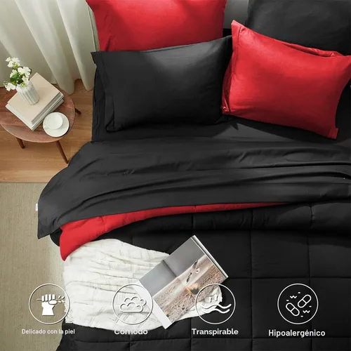 Miniatura 4 de Anluoer Juego de edredón individual de 5 piezas, juego de cama negro en una bolsa con edredón (68 x 88 pulgadas), 1 funda de almohada, 1 funda de 01