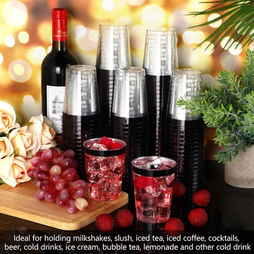Miniatura 4 de Norme 50 piezas de vasos de plástico de 10 onzas para fiesta, vasos desechables transparentes con borde para boda, Acción de Gracias, Navidad
