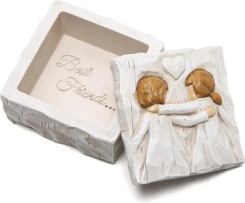 Hodao Caja de recuerdo de joyería de la amistad, caja de recuerdo esculpida pintada a mano, cajas de recuerdos de aniversario, cajas decorativas