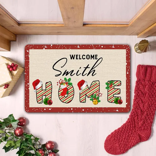 Miniatura 2 de Tapete personalizado de bienvenida de Navidad para entrada al aire libre con nombre, tapete de puerta de Navidad personalizado para Navidad, tapete