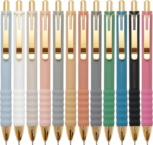 Aisibeiger Bolígrafos de tinta negra con agarre súper suave de punta media de 1.0 mm Bolígrafos de oficina (oro 12 unidades)