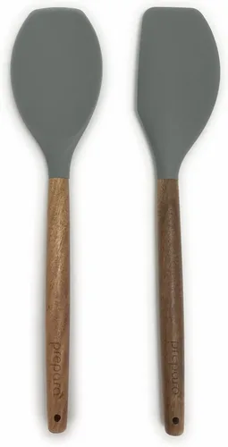 Miniatura 6 de Prepara Juego de 2 cucharones de sopa y cuchara ranurada de acacia y silicona, color verde espuma de mar