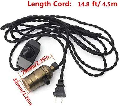 Miniatura 2 de Cable de luz colgante vintage de 15 pies con atenuador, cable de luz colgante con enchufe, kit de lámpara industrial de bricolaje (paquete de 2)