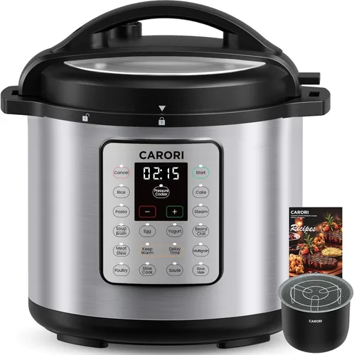 Miniatura 15 de CARORI Olla a presión eléctrica de 6 cuartos de galón color plateado, olla antiadherente, Instant Pot 9 en 1, 12 funciones preestablecidas