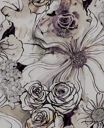 Miniatura 10 de NextWall Harry & Grace Ink Rose - Papel tapiz para despegar y pegar, diseño floral abstracto (Mocha y Niebla Azul)